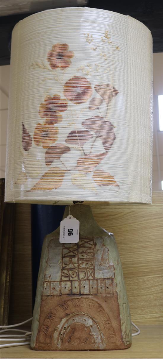 A 1970s stoneware lamp base, contemporary shade